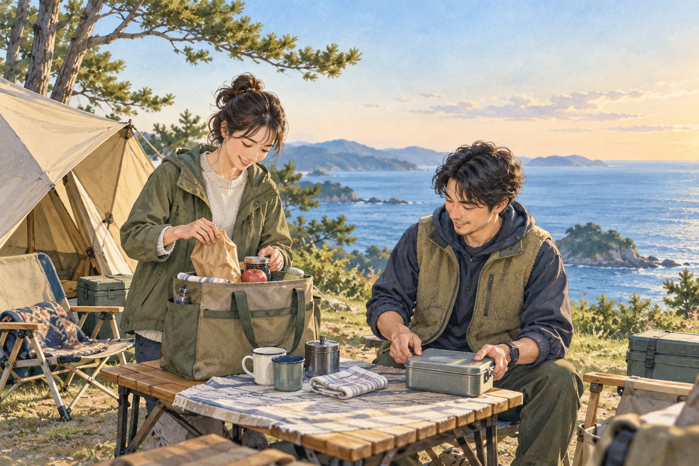 前夜に朝食用の食品とカップを整理する一般的なAIイラスト。実在施設ではありません